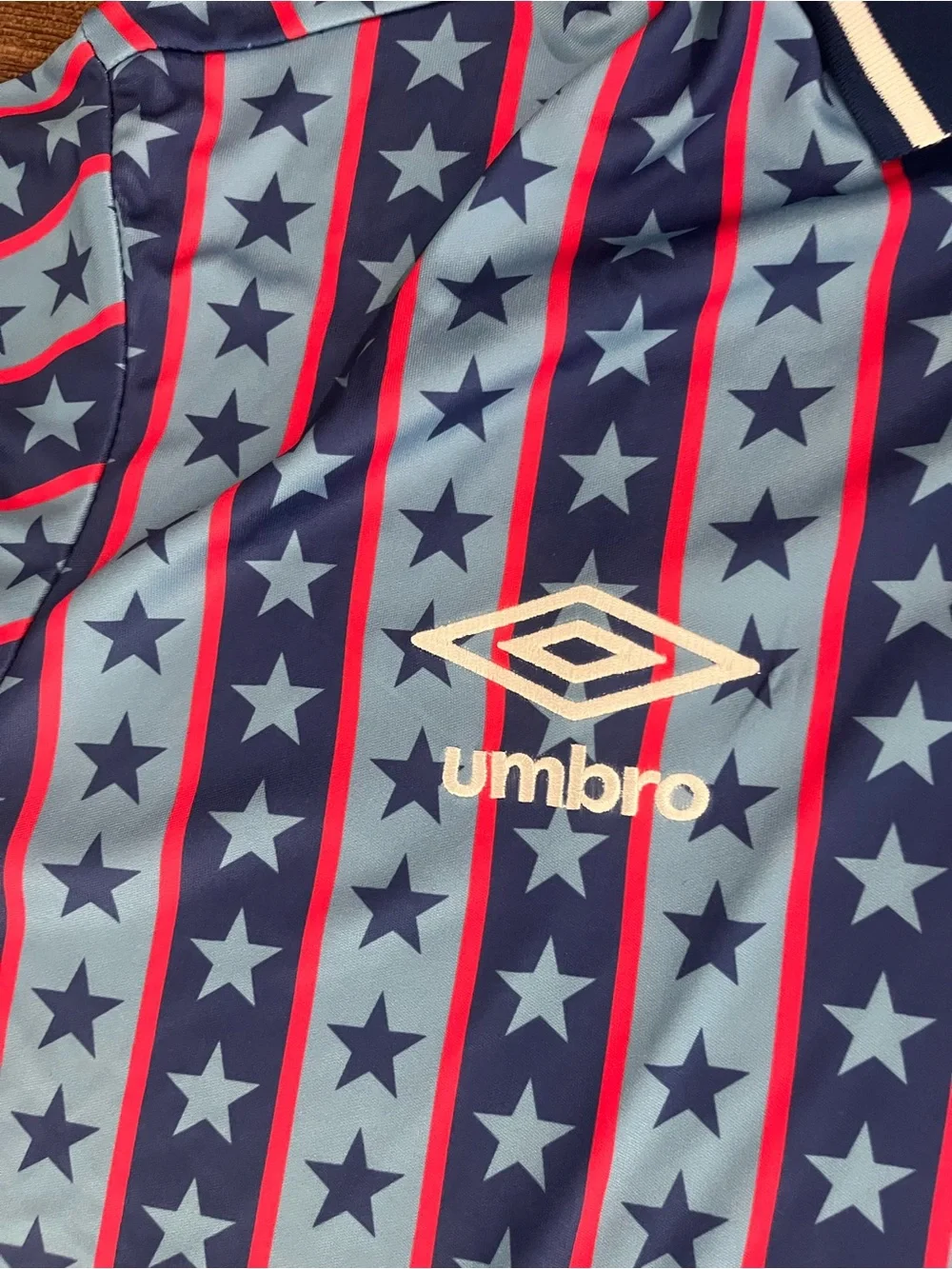 Umbro Men’s USA Star Stripe Polo Shirt - Blue / Light Blue / Red - Picture 4 of 5
